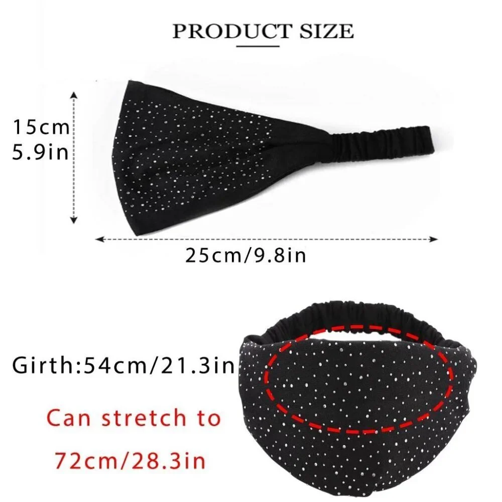 Rhinestone Headband Set Elastic Wide Hair Wraps Sporty Fashion Accessories